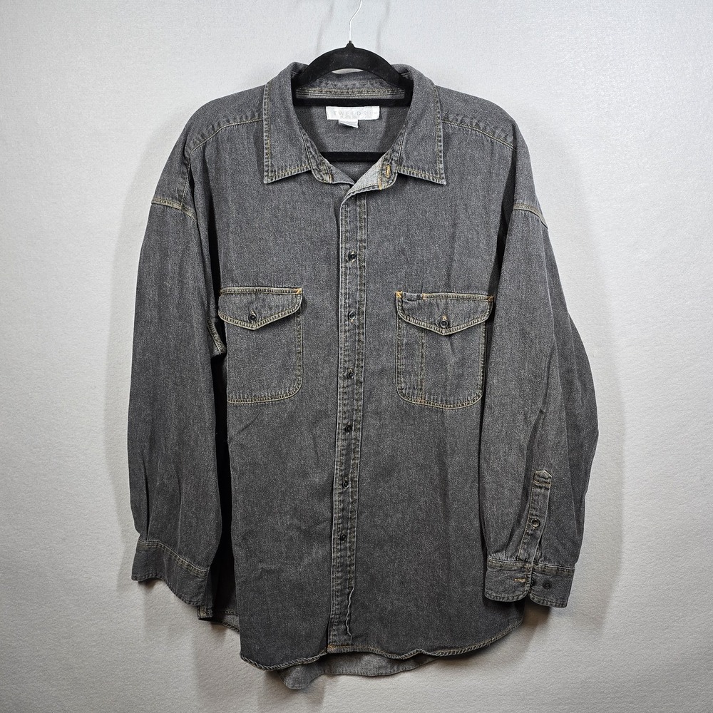 Vintage Tweeds Shirt Mens Large Black Denim‎ Button Up Long Sleeve Workwear 90s